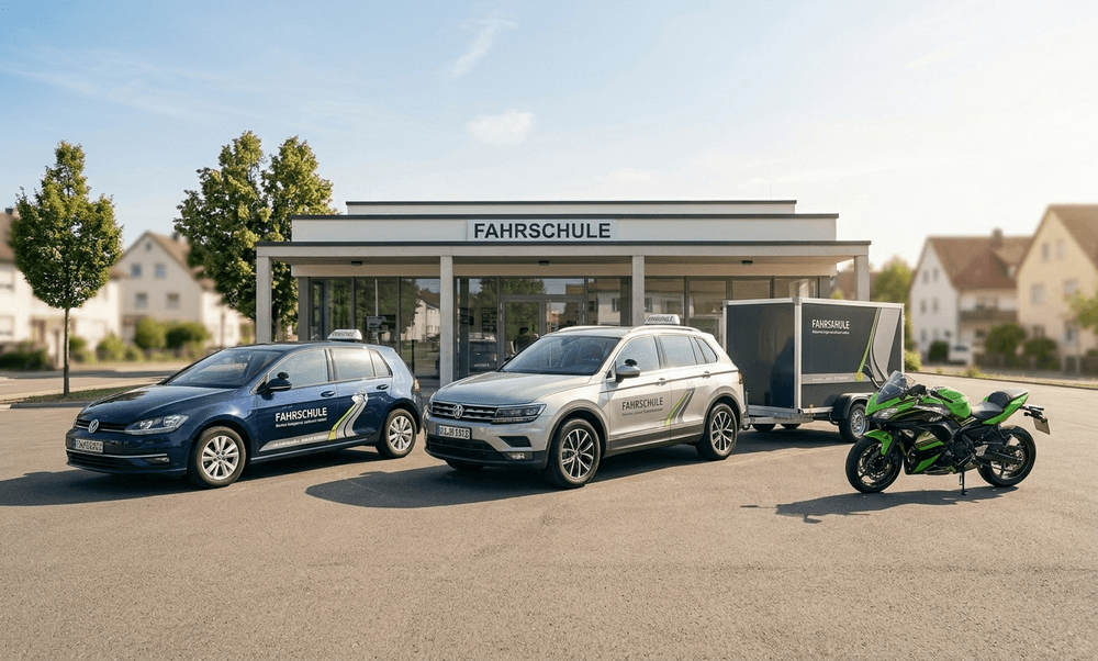 Der Fuhrpark einer Fahrschule mit modernen Fahrzeugen